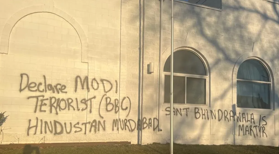 Hindu temple desecrated with anti-India graffiti in Canada