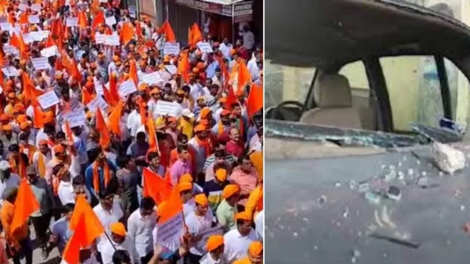 Hindus protesting incidents of 'Love Jihad' and atrocities and assaults on the Hindu community attacked by Islamists