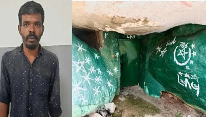 Muslim youth desecrates Hindu pilgrimage site, paints Islamic symbols