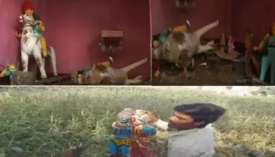 Temple desecrated, idols of Hindu god and goddess destroyed and thrown in the pond