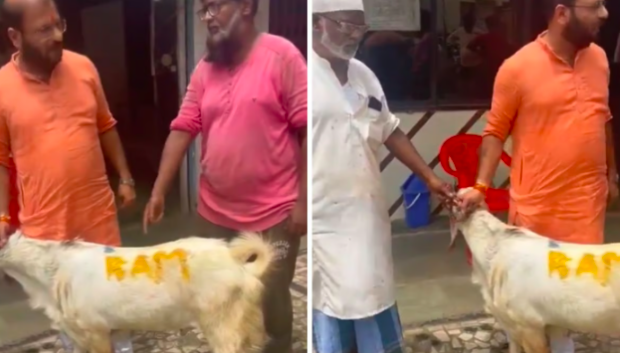 Goat meant for Bakrid scribbled with "Ram" by Muslim shop owner
