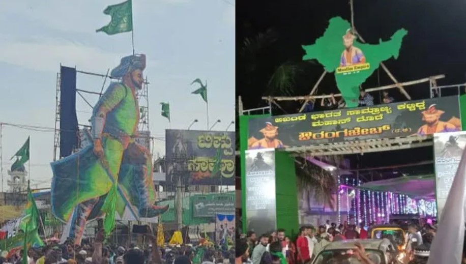 Islamists pelt stones at Hindu houses in Shivamogga - display Auragzeb posters and Tipu Sultan cut-out killing Hindus