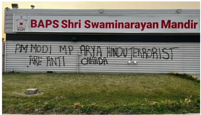 Khalistani extremists desecrate BAPS Swaminarayan Mandir in Edmonton