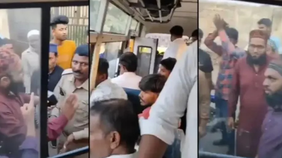 Muslim mob threatens a bus full of Hindu pilgrims in Ahmedabad, stop them from chanting ‘Jai Shri Ram’ in a Muslim area