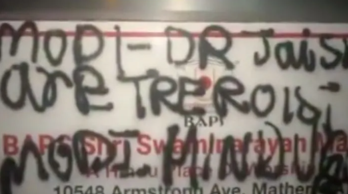 BAPS Mandir desecrated with anti-Hindu, anti-India graffiti in Sacramento, California