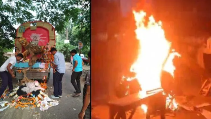 Muslim mob attacks Durga Puja pandal, vandalises idol, pelts stones at Hindu devotees over 'blasphemy'