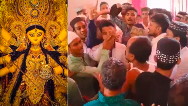 Muslim mob storms into Durga Puja pandal, threatens to break idol if rituals continue, abuses Hindu women