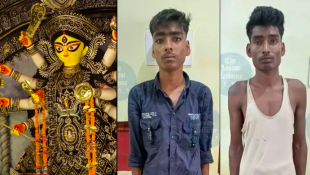 Muslim students desecrate Maa Durga idol during a procession by throwing leftover food at it