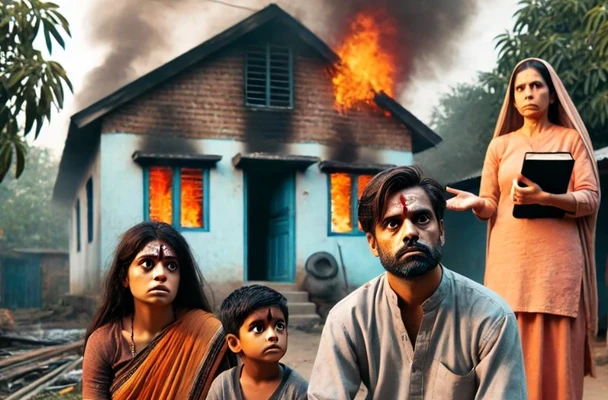 Hindu family beaten, their house burnt down and forced to flee for not adopting Christianity