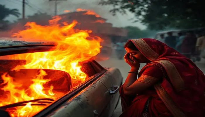 Hindu family's car set on fire by miscreants in Bangladesh