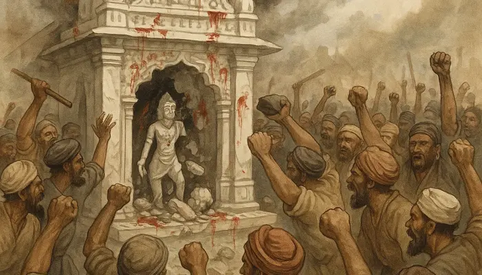 Hindu temple vandalised as Muslim mob spits and urinates outside; Hindu man assaulted and forced to chant Islamic slogans