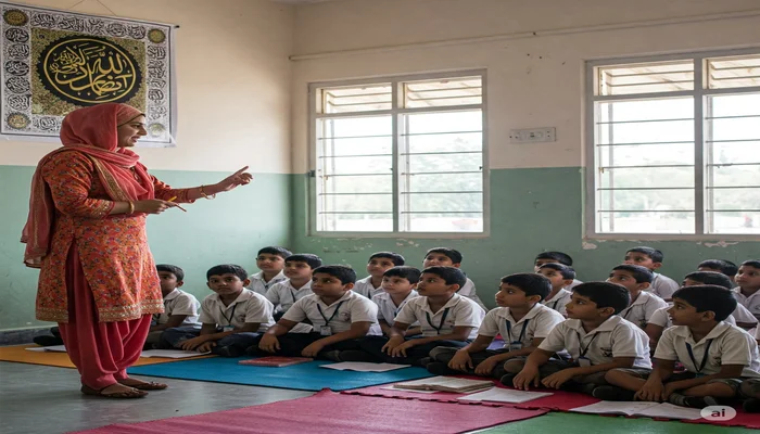Minor students subtly brainwashed into reciting Kalma by the Muslim teacher