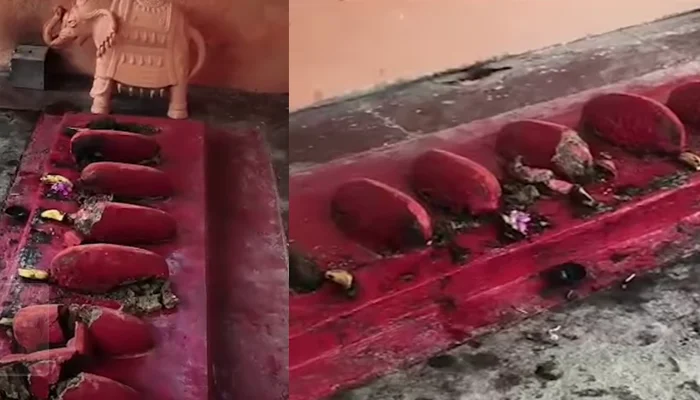 Hindu temple vandalised, sacred pindis representing goddess Durga desecrated by unknown miscreants