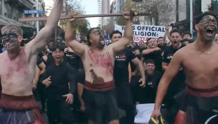 Hindu religious flag torn and trampled during Christian protest march in New Zealand