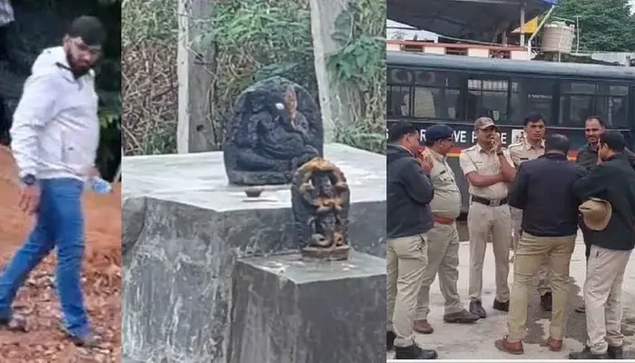 Bhagwan Ganesha murti kicked, Naga murti thrown into drain by Muslim youths in Shivamogga park