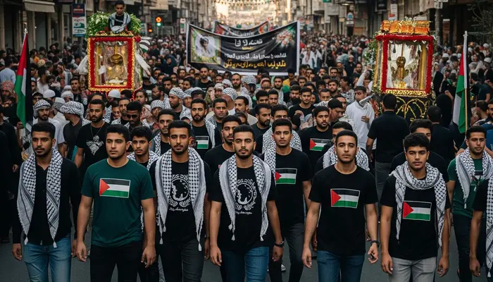 T-shirts with Palestine flag worn by Muslim youths during Muharram procession in Uttar Pradesh