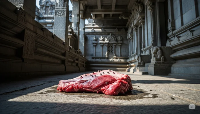 Hindu temple desecrated with meat ahead of festival in Uttar Pradesh; sacred customs violated in deliberate attack on faith