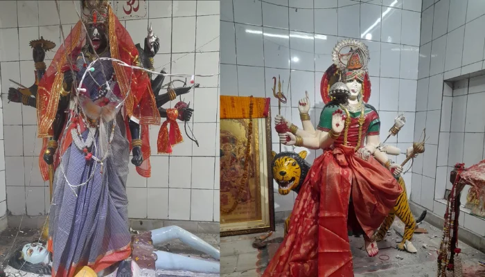 Hindu temple attacked, temple idols desecrated, and priest's wife threatened for opposing attack