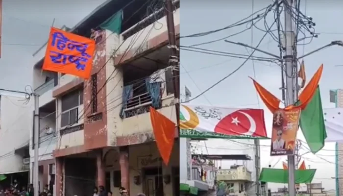 Hindu religious sentiments insulted as Muslim men hoists Islamic flags over saffron flags during Ganesh utsav