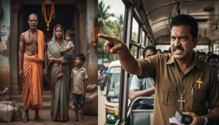 Hindu priest and family denied service by Christian bus conductor due to religion; accused mocked priest and Hindu symbols