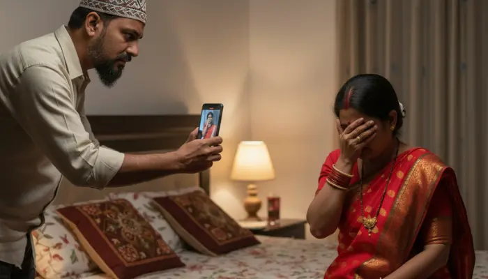 Hindu woman subjected to rape, blackmail and religious coercion by Muslim man, forced to remove Hindu marital identities