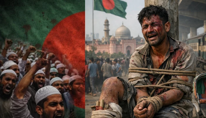 Hindu man brutally tied to a pole and severely beaten by Muslim mob in Gazipur, Bangladesh 