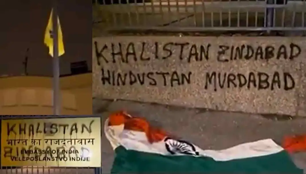 Indian Embassy in Croatia defaced with anti-India grafitti, national flag removed and replaced with Khalistani flag