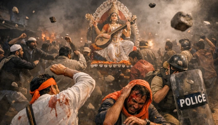 Hindu devotees injured after violent stone-pelting during Saraswati idol immersion in Hazaribagh, Jharkhand