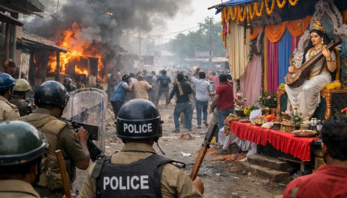 Hindu devotees attacked by Muslim men armed with machetes and sticks while observing Saraswati Puja