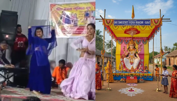Saraswati Puja celebration desecrated; obscene dance performed inside puja pandal in Surat, Gujarat