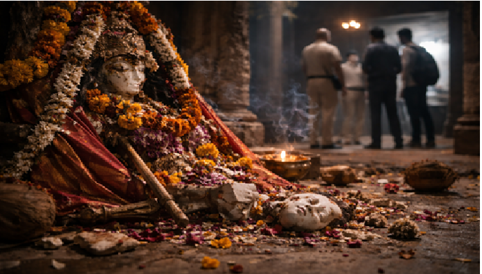 Ancient Hindu Mata temple idol vandalised, shattered fragments of the idol found at the site