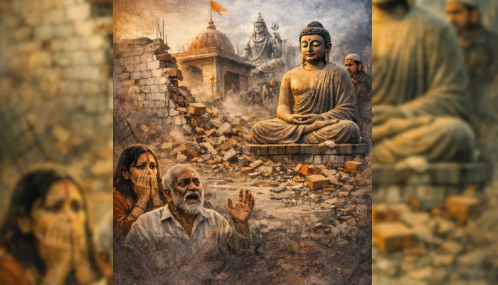 Hindu temple land targeted for encroachment as Buddhists demolish compound wall and forcibly install Buddha idol