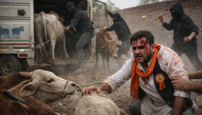 Hindu Gaurakshaks violently beaten by Muslim mob for intercepting vehicle transporting cattle for slaughter in Dahod, Gujarat