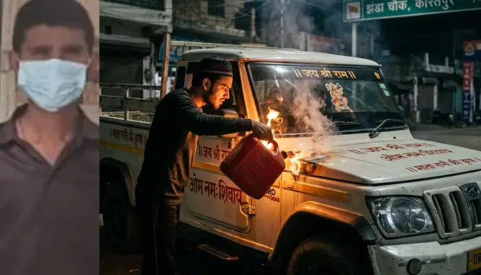 Hindu man's vehicle torched for bearing religious symbols by Muslim man in Bijnor; accused part of a gang who aimed to target Hindu vehicles