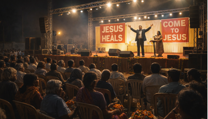 Hindu individuals targeted with false miracle cure claims by Christian missionary group at Maharashtra Prayer Festival 2026