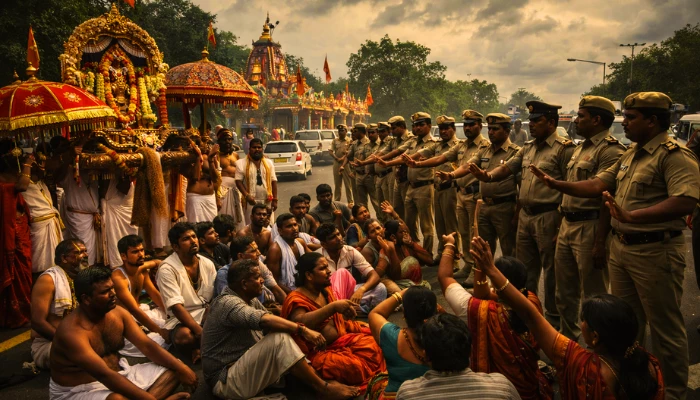 Centuries old Hindu religious temple procession curtailed by Police; musical instruments barred during Panguni festival in Kanyakumari, Tamil Nadu