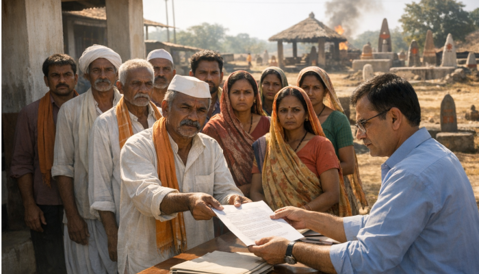 Hindu villagers subjected to conversion pressure and cremation ground encroachment; complaint submitted to District Collector