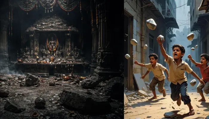 Hindu temple targeted with stone pelting by miscreant children in Hapur, Uttar Pradesh
