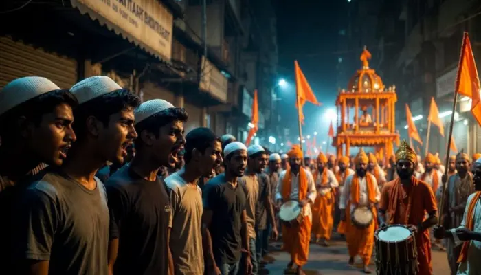 Hindu procession brutally attacked over chanting of religious slogans, pandal vandalised by Muslim mob; police side with assailants and assault Hindu devotees