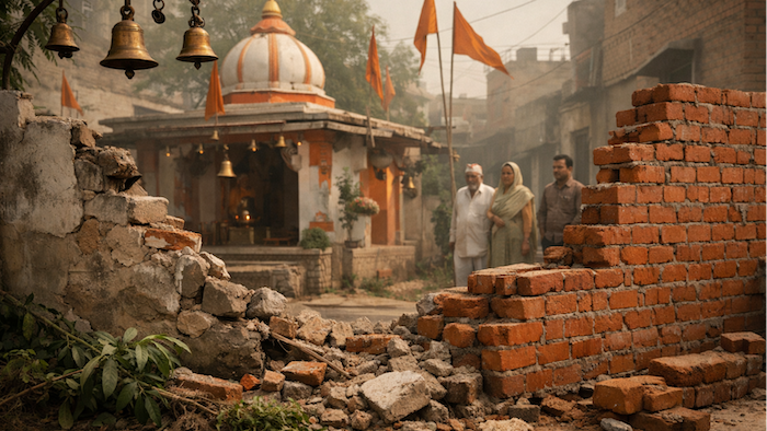 Hindu temple's wall demolished and land encroached in Mahendragarh, Haryana