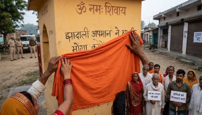 Hindu sentiments hurt as sacred temple wall defiled; inscripted with defamatory words against dieties in Chatra, Jharkhand
