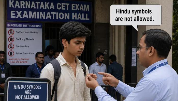 Hindu student's sacred thread forcibly cut off by invigilator during CET exam in Chikkaballapura, Karnataka