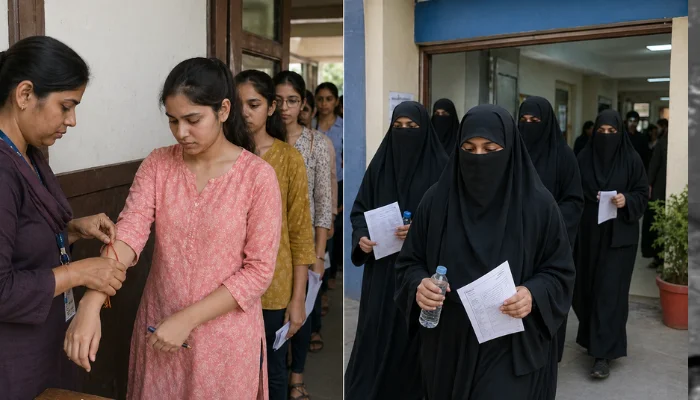 Hindu female students forced to remove their kalavas to write CUET examinations, while Muslim students allowed to wear burqas