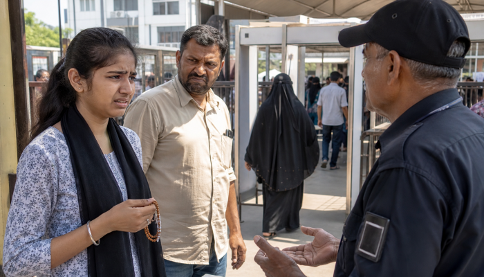 Hindu girl forced to remove sacred Kanthi mala at NEET exam centre in Surat while Muslim candidates in burqa allowed entry without objection