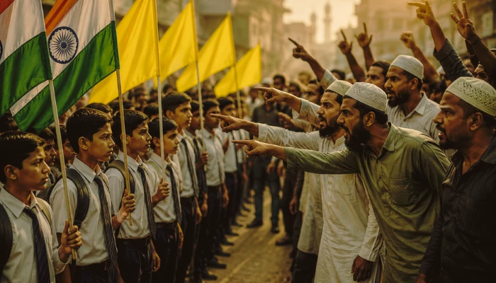 Hindu children and teachers attacked by Muslim mob for carrying yellow colour flag during Republic Day parade