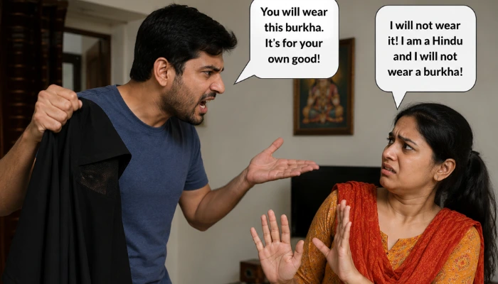 Hindu woman pressured to wear a burqa by her husband, who converted to Islam, in Ghaziabad