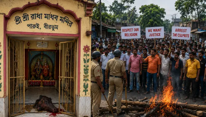 Hindu temple's sanctity defiled; miscreants dump severed cow's head inside its premises a day after Eid al-Adha in West Bengal's Birbhum