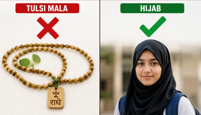Hindu minor student faces discrimination by Muslim teacher; barred from wearing Tulsi mala to class while Muslim students allowed hijabs