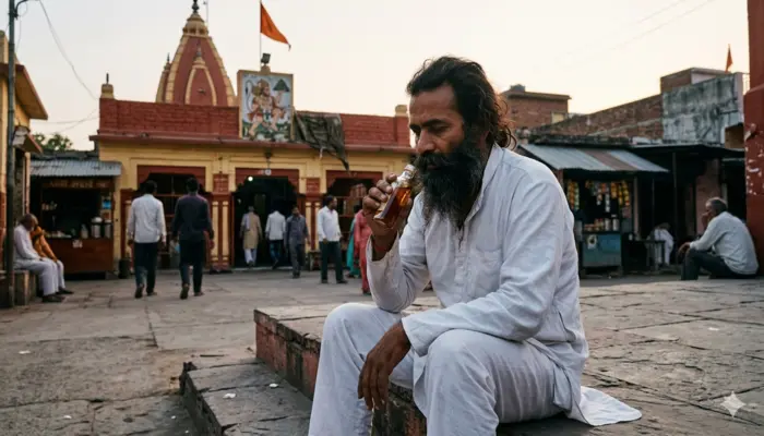 Hindu sentiments outraged: Muslim man drinks alcohol near a Hindu temple in Badaun, Uttar Pradesh