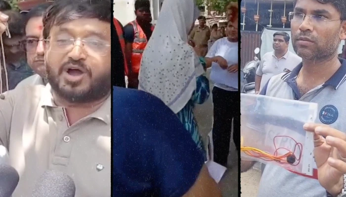 Hindu students asked to remove Tulsi mala, kanthi, and kalava but hijabs allowed at Ahmedabad NEET re-test centre; parents stage protest